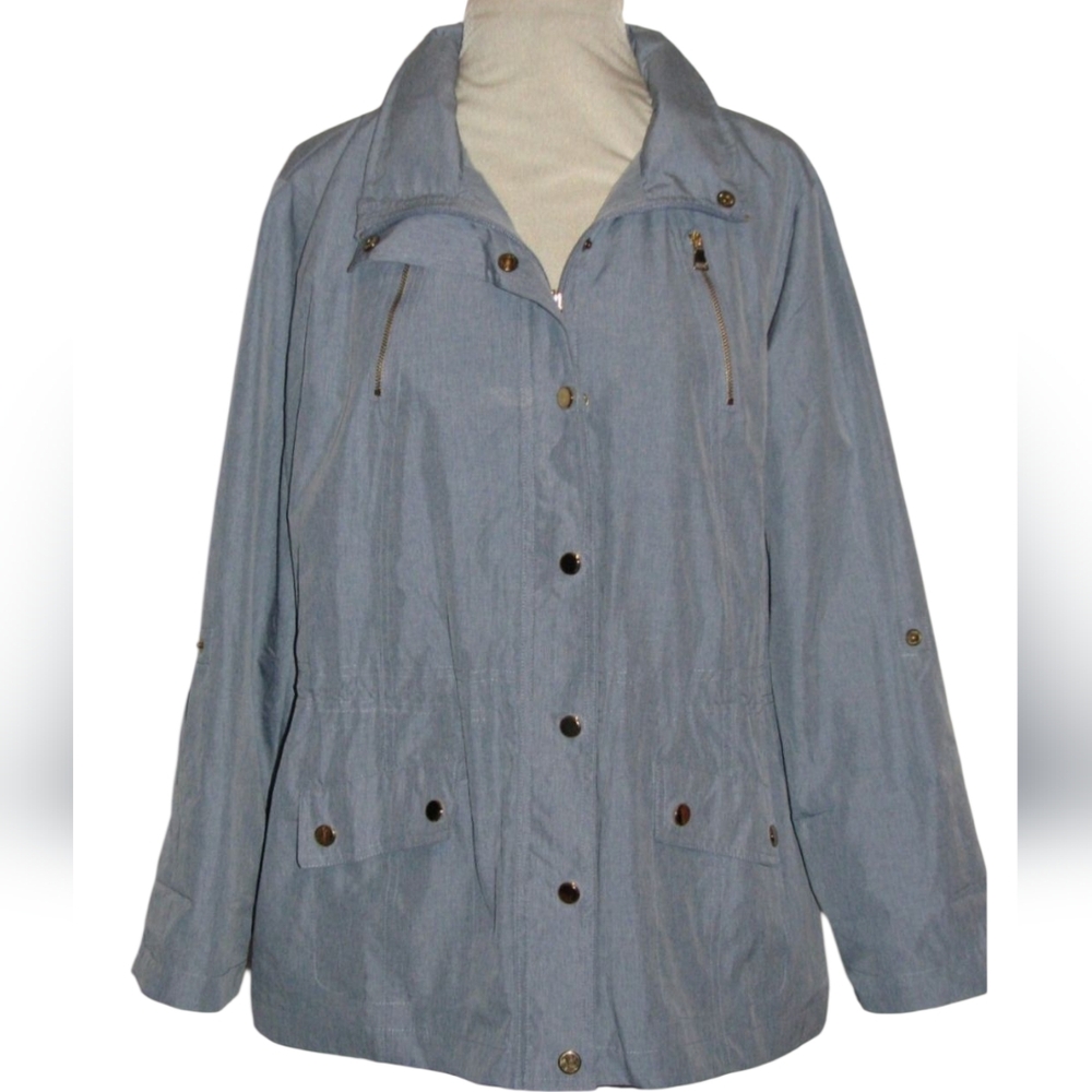 Style & Co Womens Hooded Anorak Jacket Long Sleeve Full Zip Washed Blue Sz XL